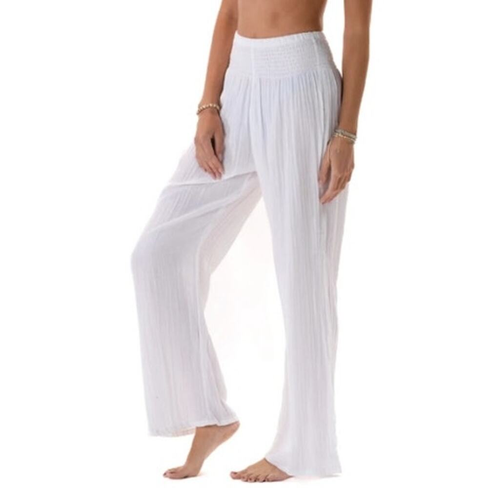 Lotus and Luna Cotton Gauze Wide Leg Lounge Pants Size Large Breathable Beach